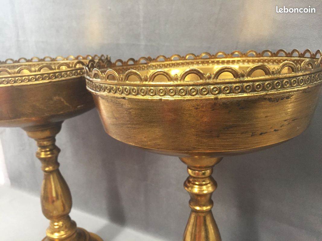 Paire de Grandes Coupes Cassolettes sur Pieds Centre de Table Métal Doré (image 8)