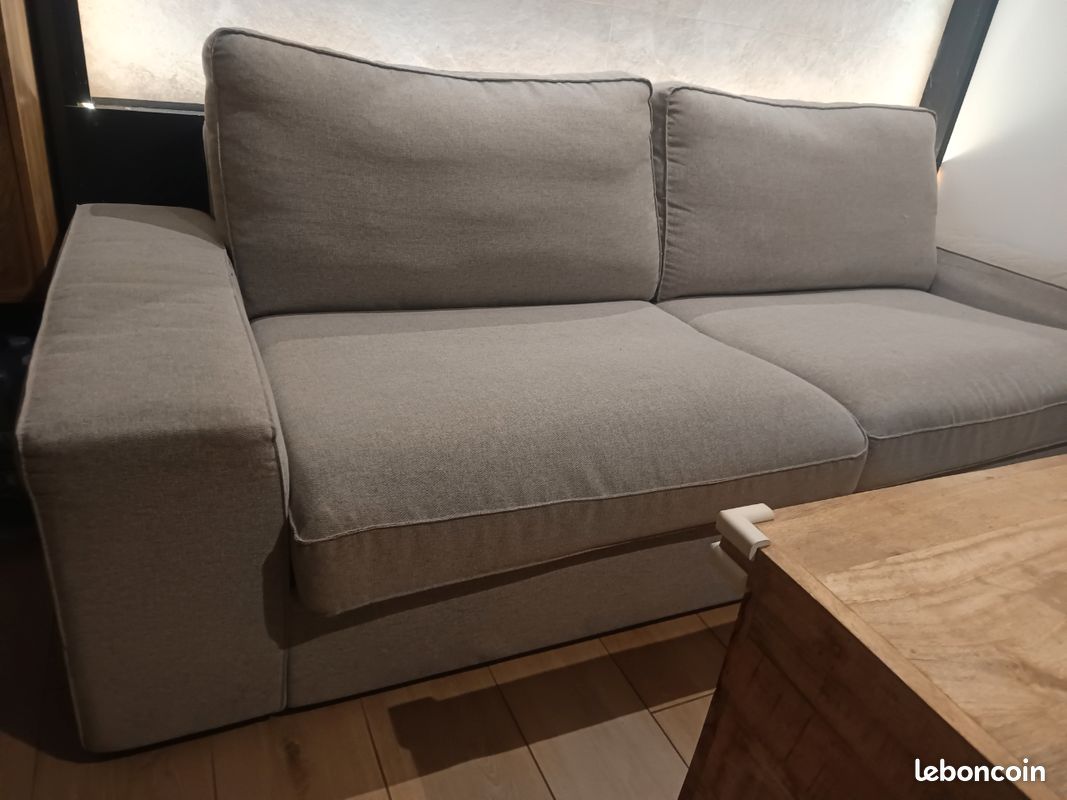 Canapé 3 places ikea kivik + coffre repose pied rangement beige gris (image 1)
