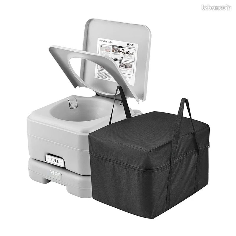 Toilettes portables pour le camping avec sac de transport, toilettes pour camping-car avec réservoir à déchets de 12 litres, chasse d’eau sous pression par bouton-poussoir (image 1)