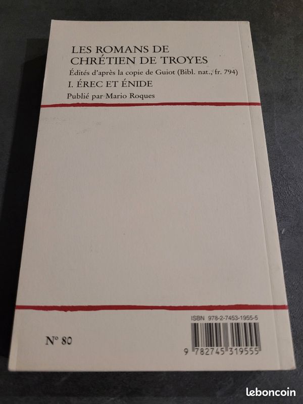 Livre Les romans de Chrétien de Troyes : tome 1 Erec et Enide aux éditions Classiques Français du Moyen Âge (CFMA) (image 3)