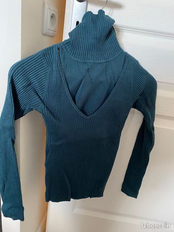Pull col roulé vert canard