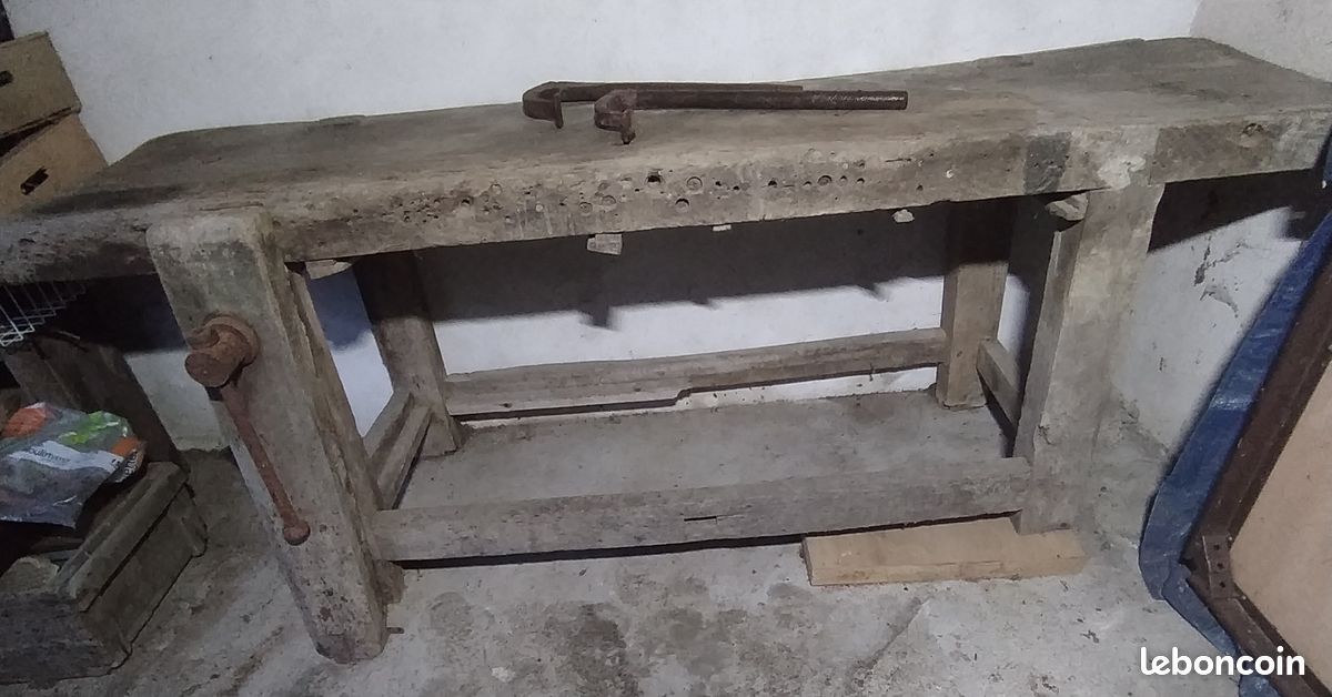 Etabli ancien en bois 195x70x72 (image 1)