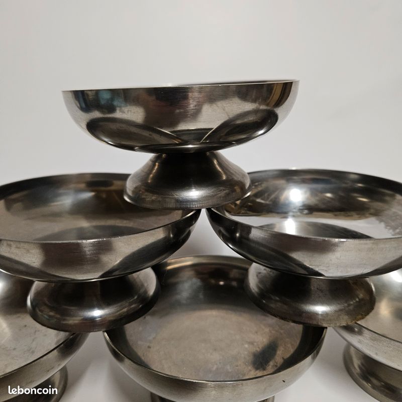 Lot De 6 Coupes à Glace Vintage En Inox - Made In France - Années 1980