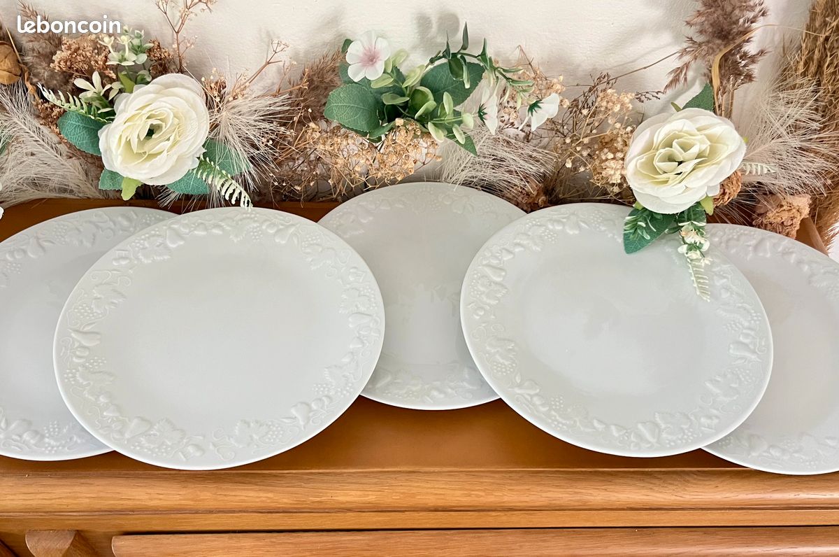 🌺🌸 White Collection - Lot n° 2602 - 6 Assiettes plates "California" - Deshoulières - Limoges 🇫🇷 (image 5)
