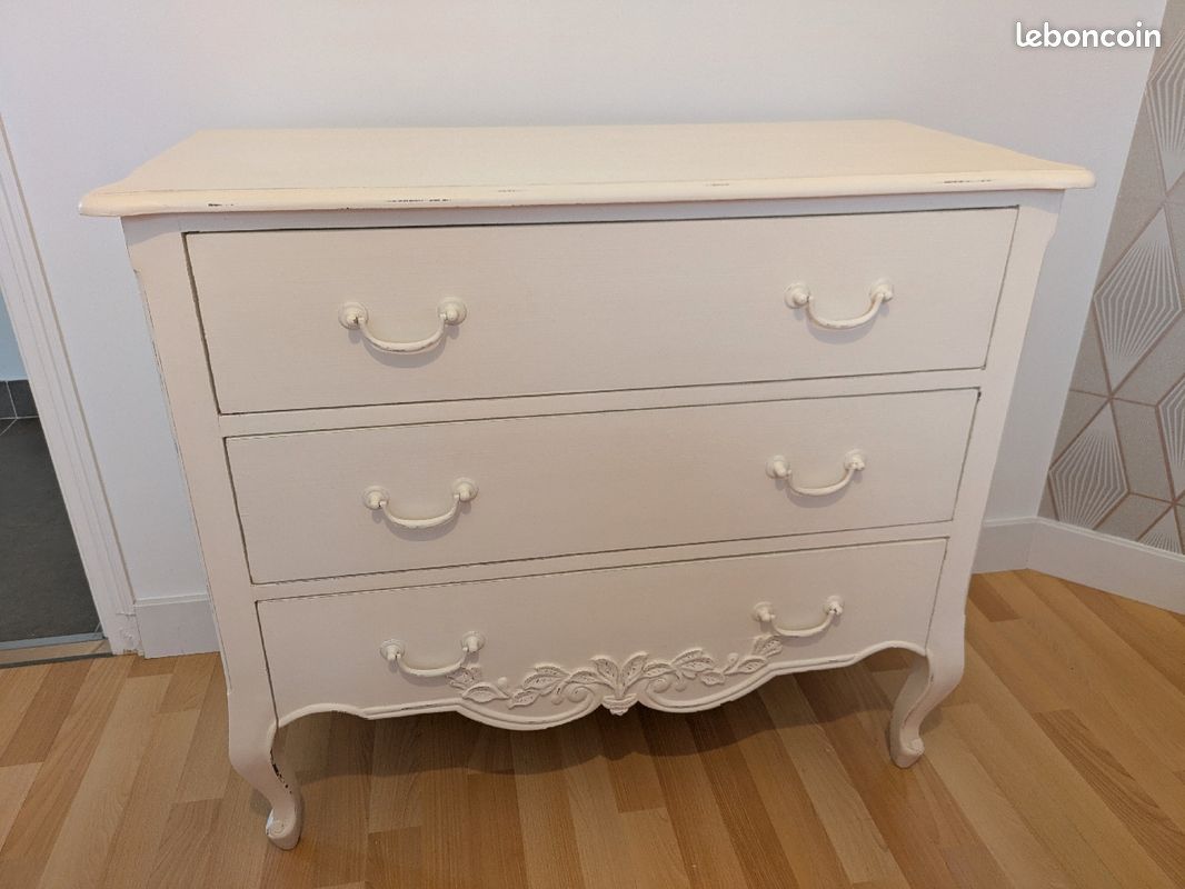 Commode ancienne bois massif blanche (image 11)