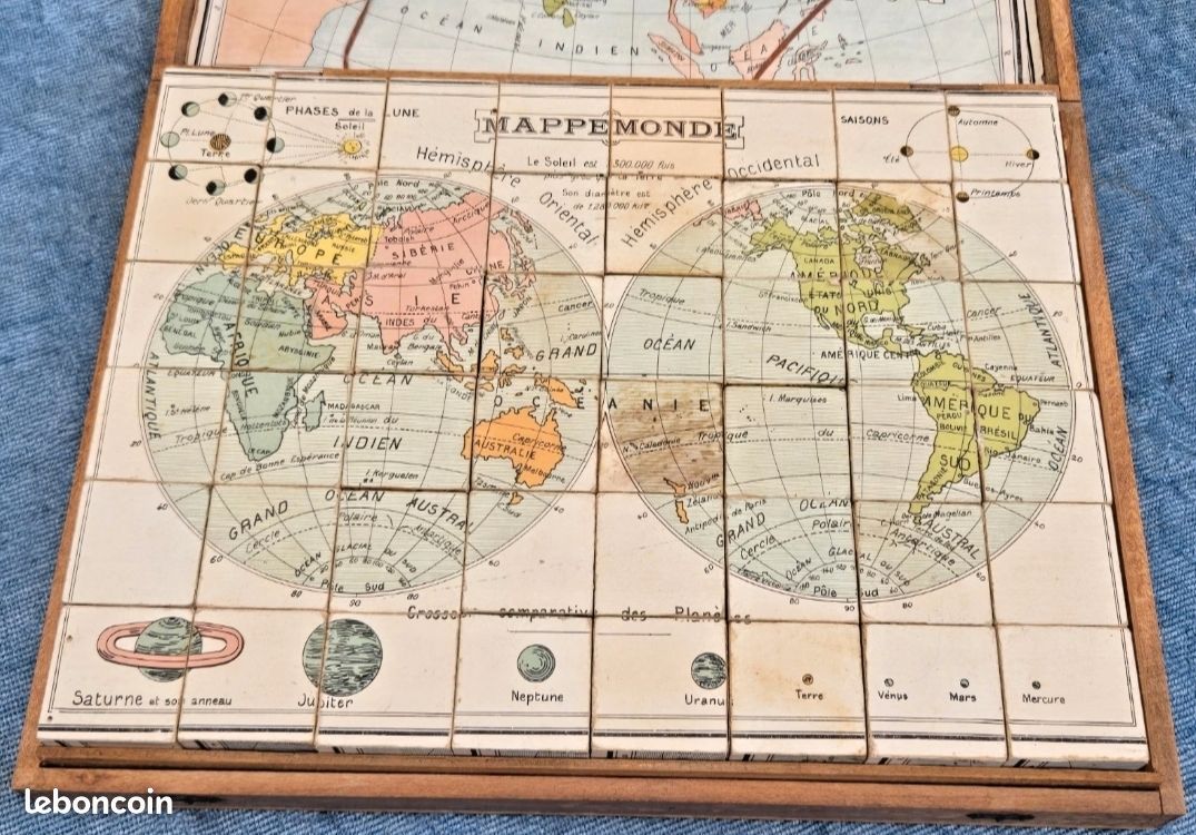 Jeu De Cubes Puzzle Ancien Atlas Géographique – Marque Simonin Cuny, Occasion