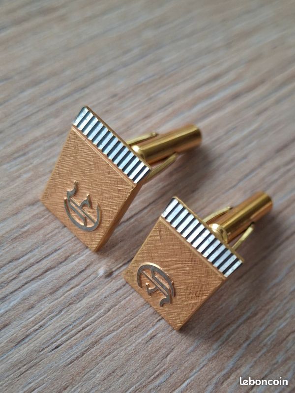 Boutons De Manchette Vintage Plaqué Or Jaune – Avec Écrin D'Occasion