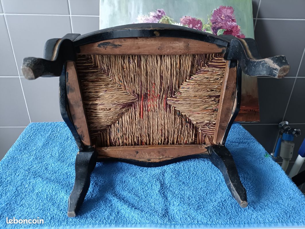 Tabouret Repose-pieds Rustique En Bois De Chêne Et Paille - Occasion En Bon état