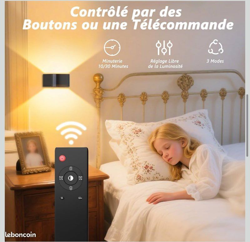 Birnetek® Lot De 2 Appliques Murales LED Avec Détecteur De Mouvement - Noires Sans Fil, Lumière Blanche Chaude 3000K à Piles, Pour Escalier, Chambre Et Couloir