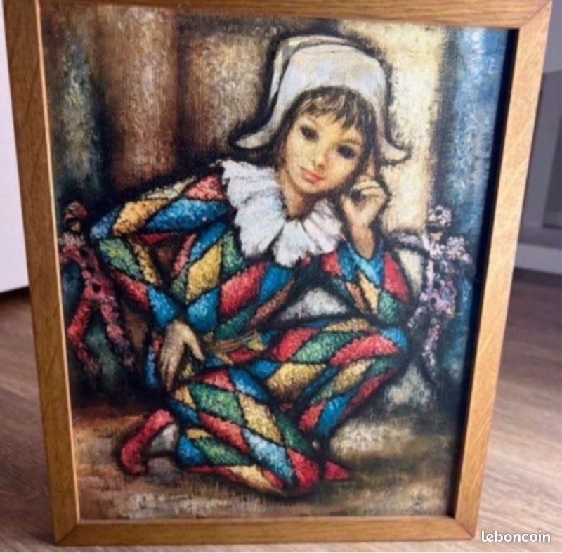 Tableau Reproduction Arlequin De Pierre Manzone - 29,6x23,3 Cm Avec Châssis, Style Traditionnel