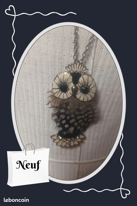 Pendentif chouette avec sa chaîne argentée, neuf, 2 achats - 20% (image 1)