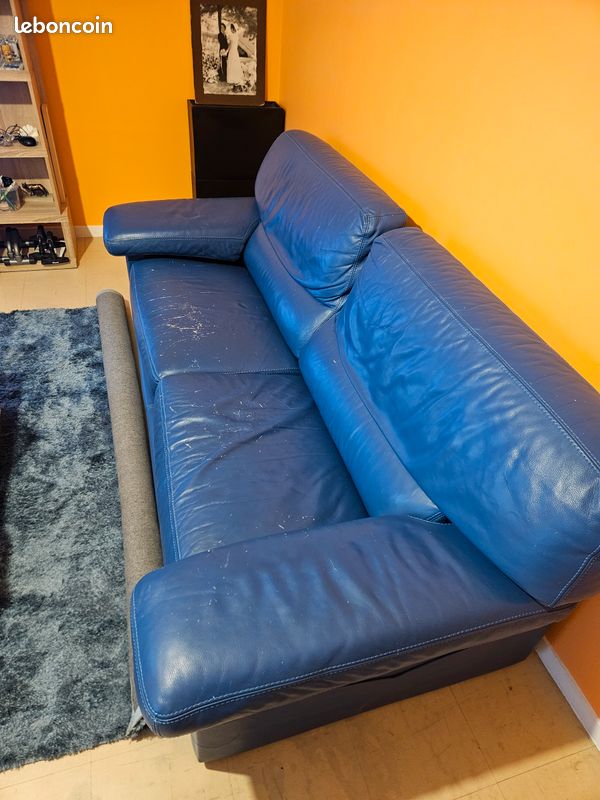 Canapé 4 place cuir bleu roche bobois (image 2)