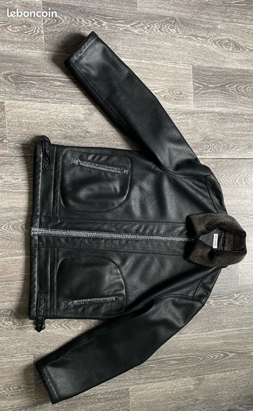 Veste effet cuir col mouton taille XL (image 1)