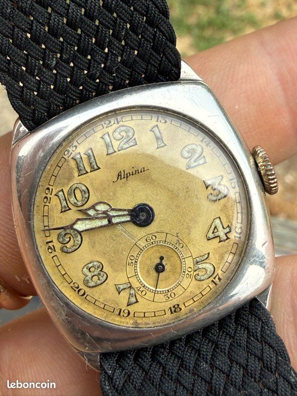 Rare Alpina Hermetic Trench Watch – Boîtier Tortue Argent 0.900 – Cal. 761 – Art Déco – Vers 1920 (image 2)