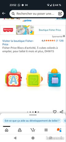 Fisher-Price Cubes D’Activités Empilables – 3 Blocs Sensoriels Pour Bébé Dès 6 Mois