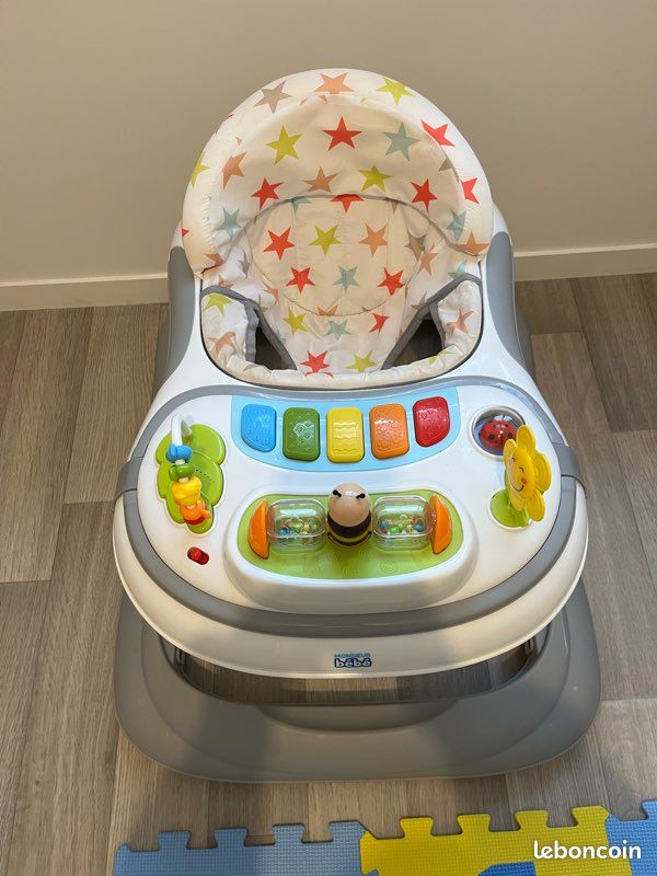 Baninni Totti Trotteur Bébé 2-en-1 Gris avec fonction pousseur, avec plateau multi-activités interactive avec musique amovible, Trotteur bébé réglable en hauteur et facilement pliable, jusqu'à 12 kg