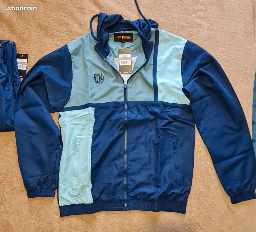 Survêtement Footkorner XL Noir Et Bleu - 100% Polyester, Jamais Porté, Neuf Avec étiquettes, Pour Le Sport