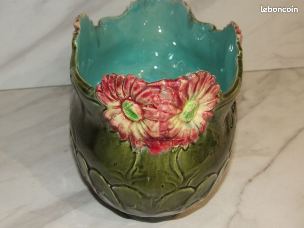 Grande Jardinière Cache-pot Francis Masse Desvres - Style Art Nouveau, Vintage, En Bon état