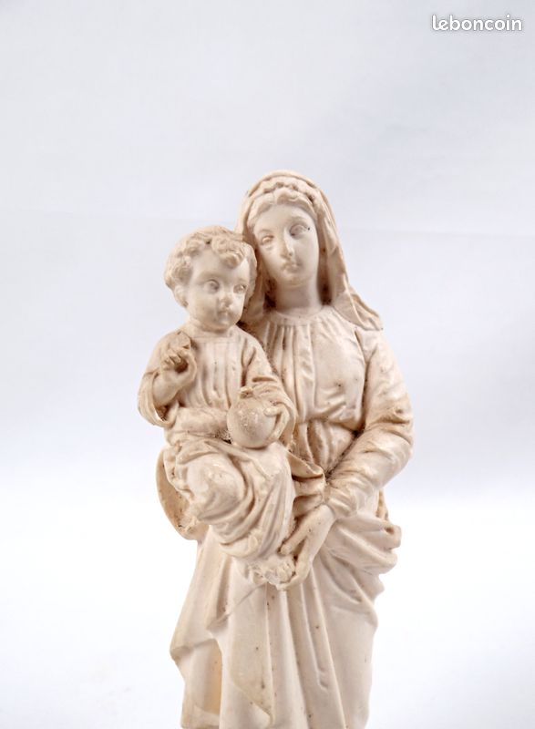 Statue Vierge à l'Enfant en plâtre d'art artisanat religieux début XXe - l'Antochine (image 2)