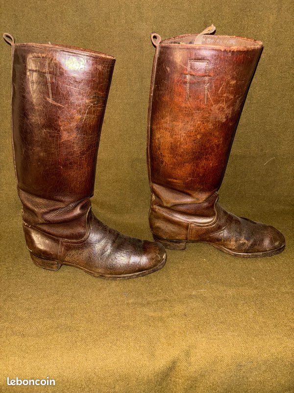 Bottes D'équitation Militaire WW2 - Armée Britannique, Cuir, 3 Boucles, Bout Rond (Neuves, Sans Emballage)