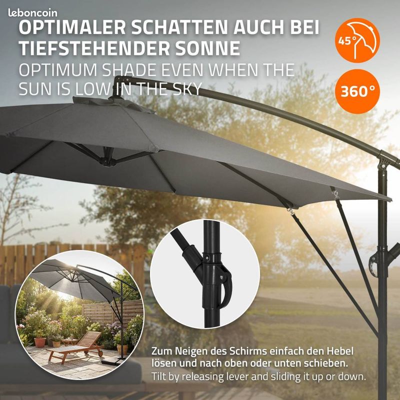 Parasol déporté Ø3m - imperméable pivotant 360° - Livraison gratuite en 5 jours ⭐ ⭐ ⭐ (image 3)