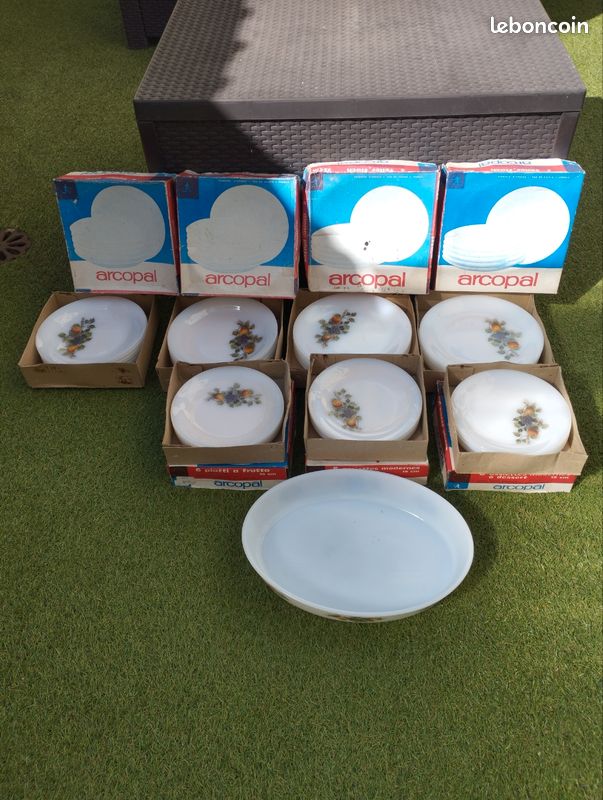 Plat vintage Arcopal Pomme poire raisin n°9726 – VIDE GRENIER US A HEUGAS
