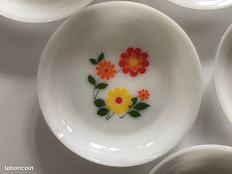 Lot De 6 Assiettes Creuses Arcopal Vichy Années 70 - Motif Floral, Verre, 22,5cm