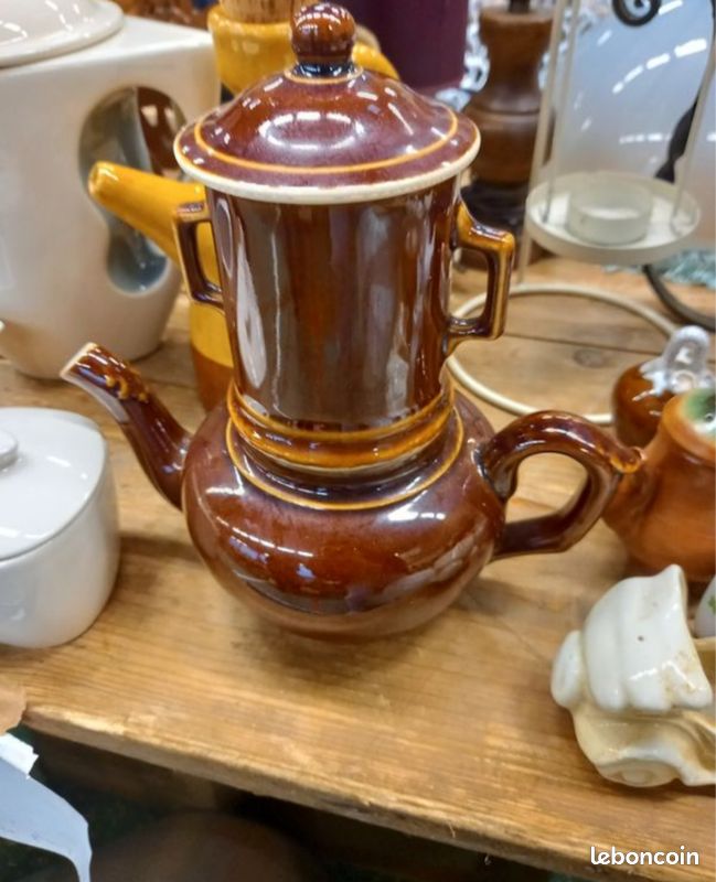 Théière En Grès Céramique Marron – Vintage Ancien – Déco Rétro
