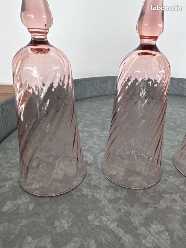 Ensemble de 10 verres dépareillés à champagne - 5 coupes et 5 Flutes à champagne en verre rosaline (image 19)