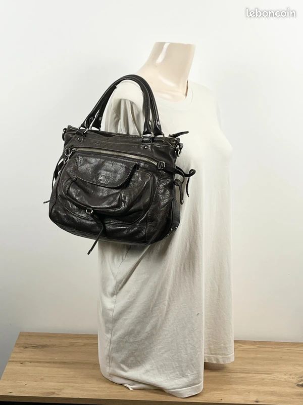 Lancaster Soft Vintage Nova 5763 809 - Sac à main cabas porté épaule en cuir marron foncé (image 1)