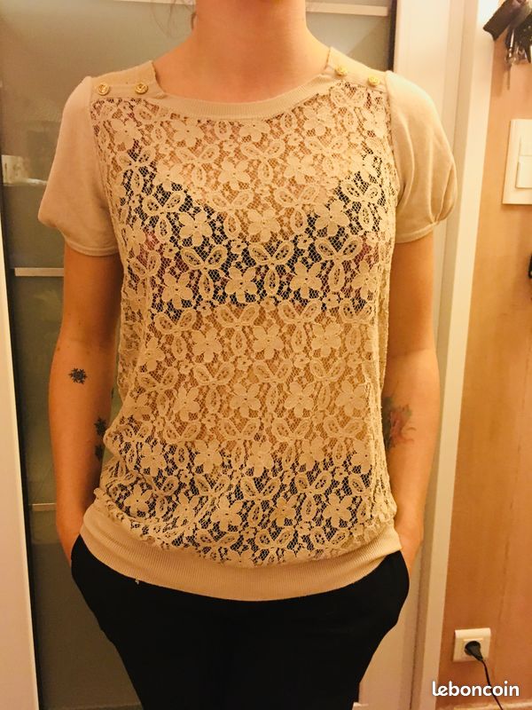 T-shirt ajouré Kookaï beige (image 1)