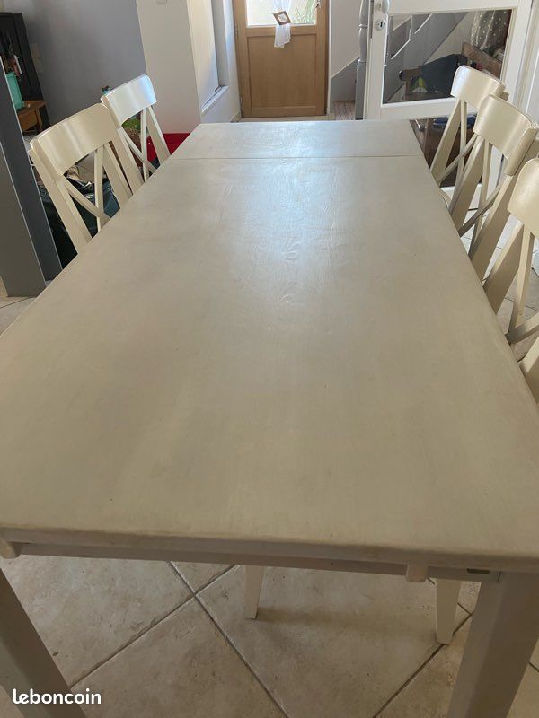 Table en pin rectangulaire à 4 pied et 2 rallonges amovibles (image 4)