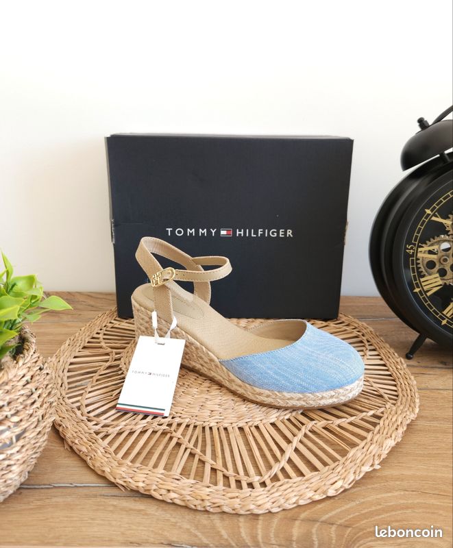 Espadrilles compensées à bride cheville en chambray Tommy Hilfiger