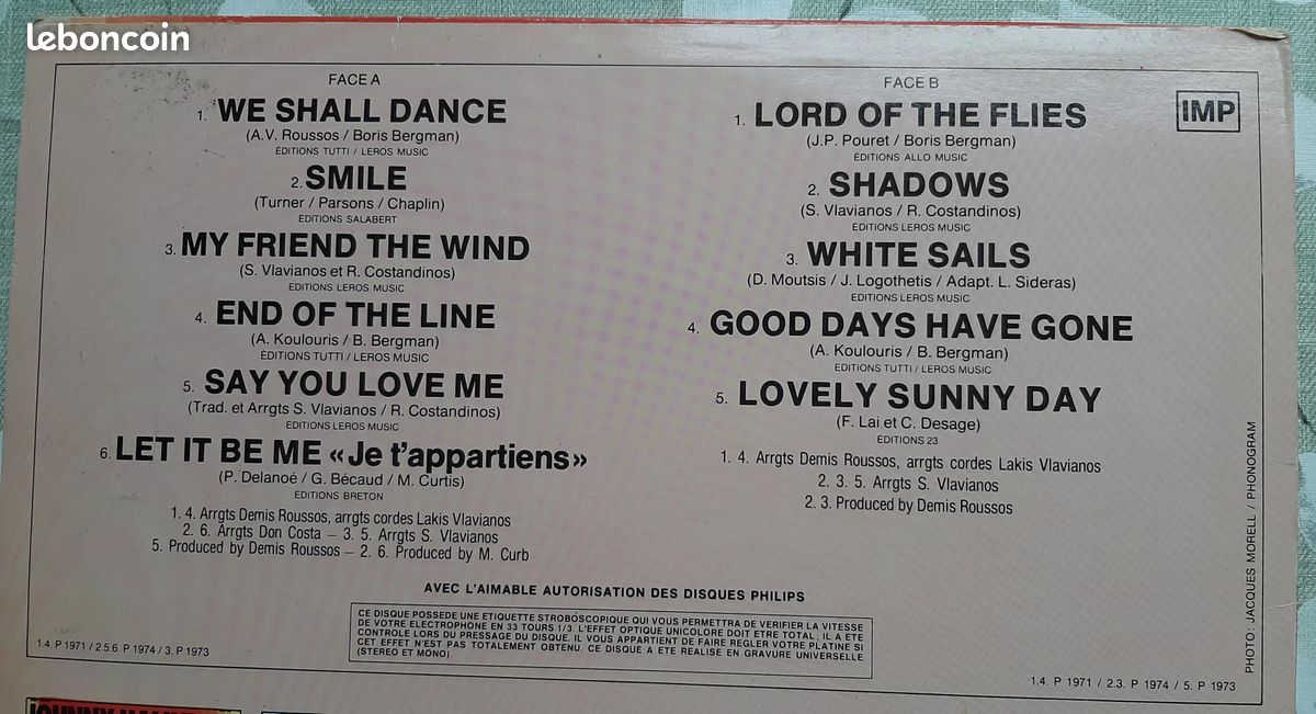 Vinyle 33t Demis ROUSSOS (image 2)