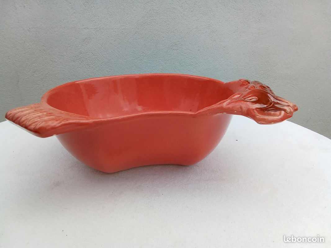 Paire De Plat Forme Poule Céramique Rouge #A468 - France