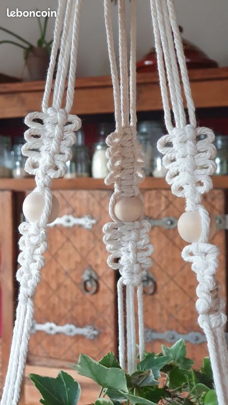 Suspension pour plantes en macramé écru (image 3)