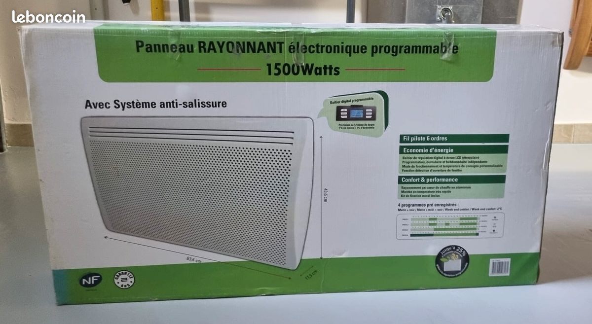 2 Radiateurs électriques Rayonnant 1500watts NEUFS (image 2)