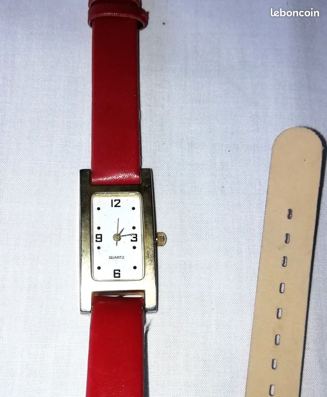 Montre Femme Ernest à Quartz - Cadran Chiffres Romains, Bracelet Cuir Rouge, Boîtier Or Rose