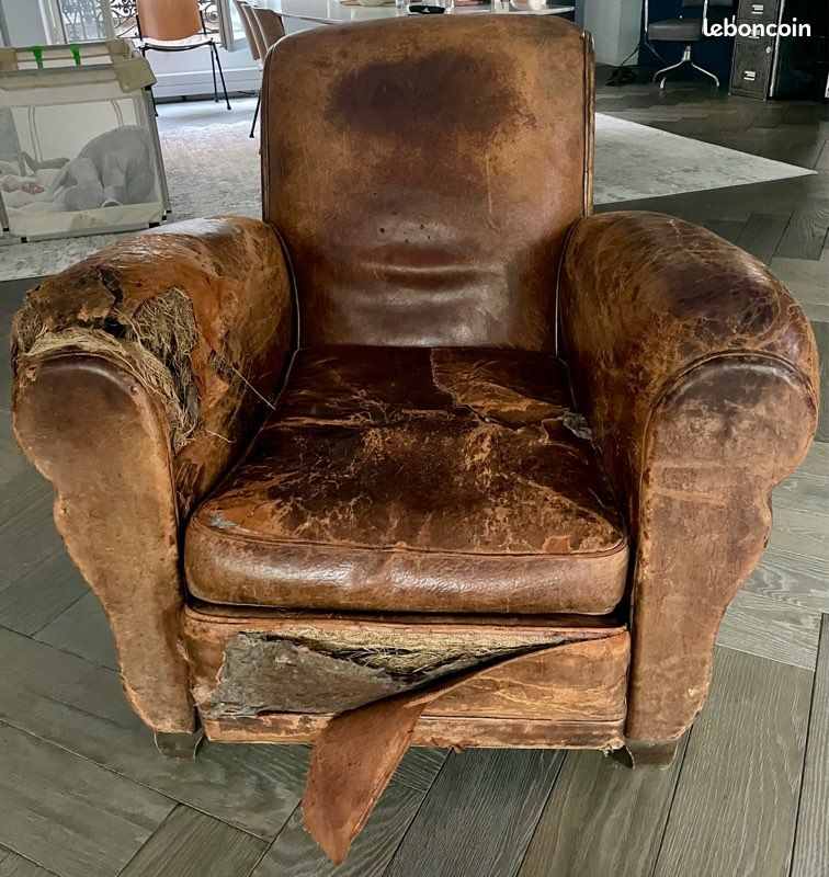 Authentique fauteuil club vintage en cuir (image 1)
