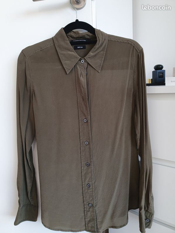 Chemise kaki en soie Monoprix (image 1)