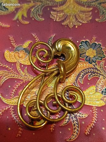 Broche Vintage Bouquet Plaqué Or - Signée AB - Années 1940-1950