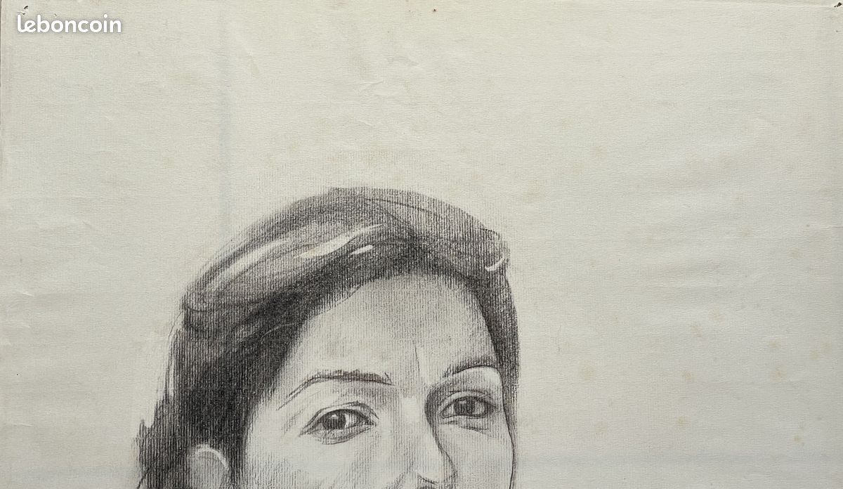 René RICHETIN (1923-2008) Grand dessin Portrait d'une princesse () Signé au crayon (70') COBRA (image 10)