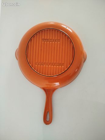 Ancienne Poêle Cousances En Fonte émaillée - Orange, Double Becs, Diamètre 16 Cm - Vintage France