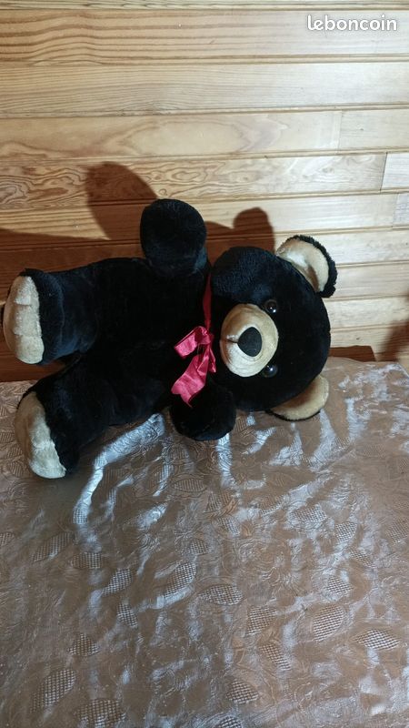 Grand ours en peluche – Noir & Beige – 60 cm (image 3)