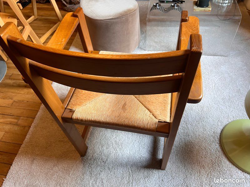 Chaise en bois et paille mid century (image 3)