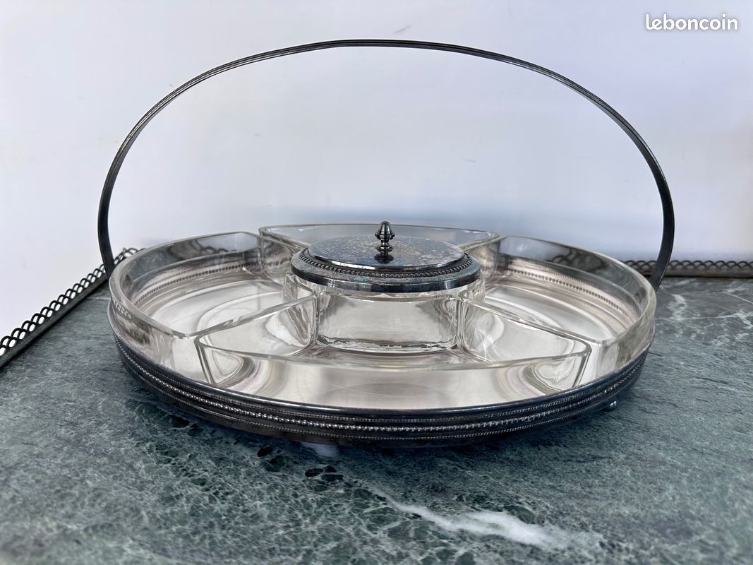 Grand Plateau Présentoir Art Glass - Filigrane Métallisé Argenté/or Pour Centre De Table