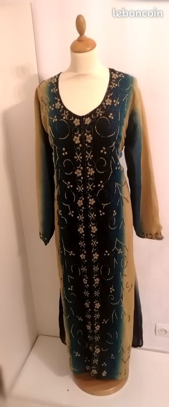 Djellaba oriental dégradé bleu /beige caramel (image 1)