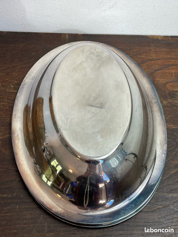 ANCIEN GRAND PLAT Ovale En Metal Argente Orfevre B. Bohrmann Frankfurt