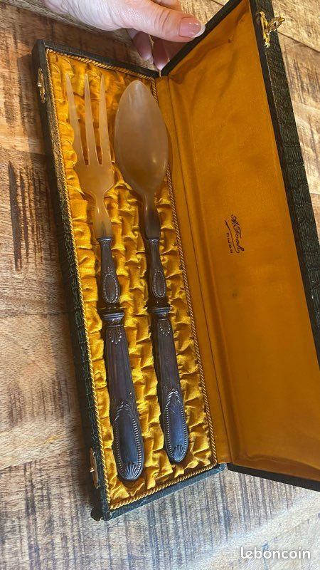 Couverts à Salade + Pelle à Tarte - Corne Métal Argenté Inox Couverts De Service