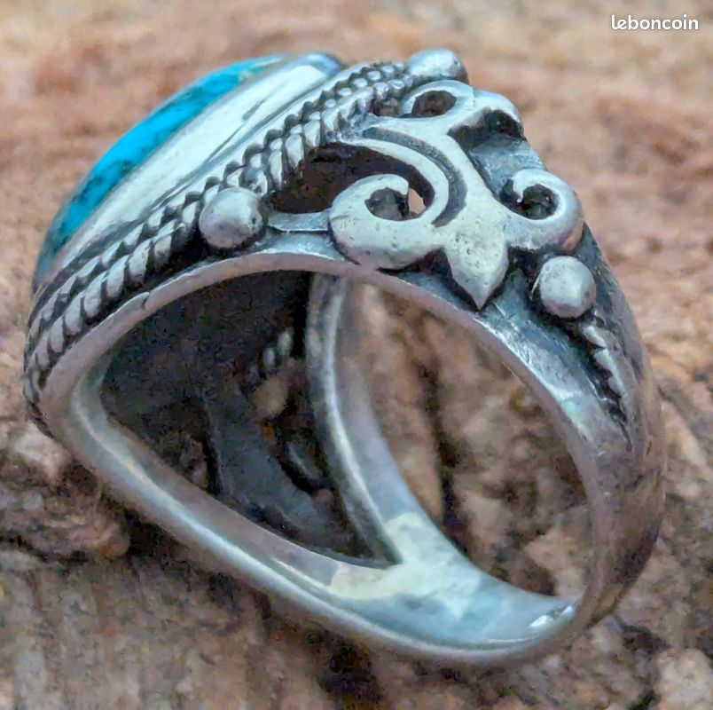 Bague ancienne argent massif et turquoise - Montres & Bijoux